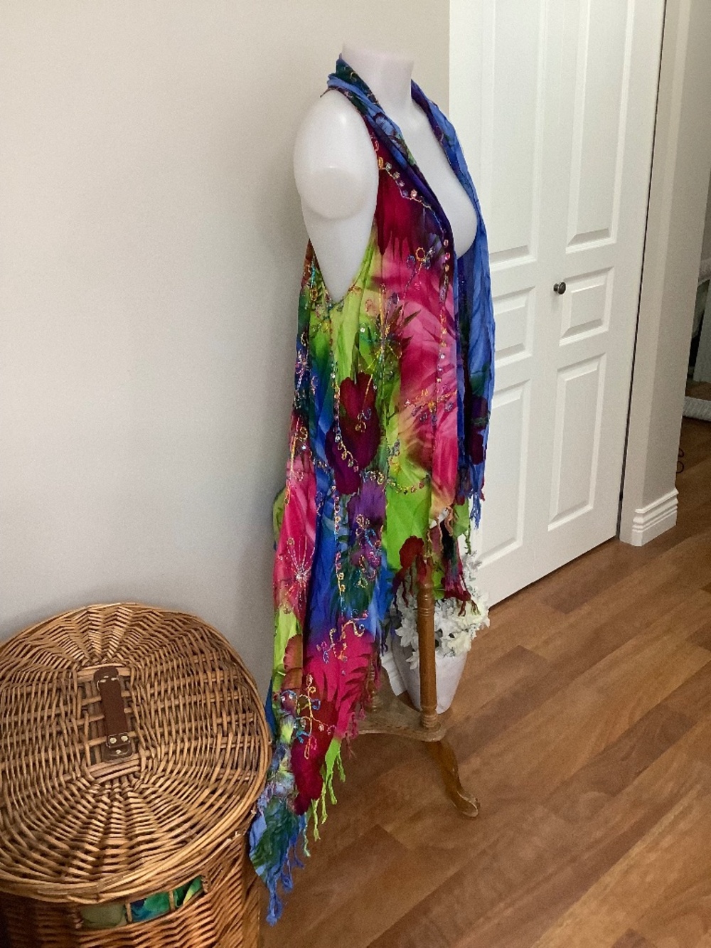 Tie dye embellished long festival vest M/L/XL